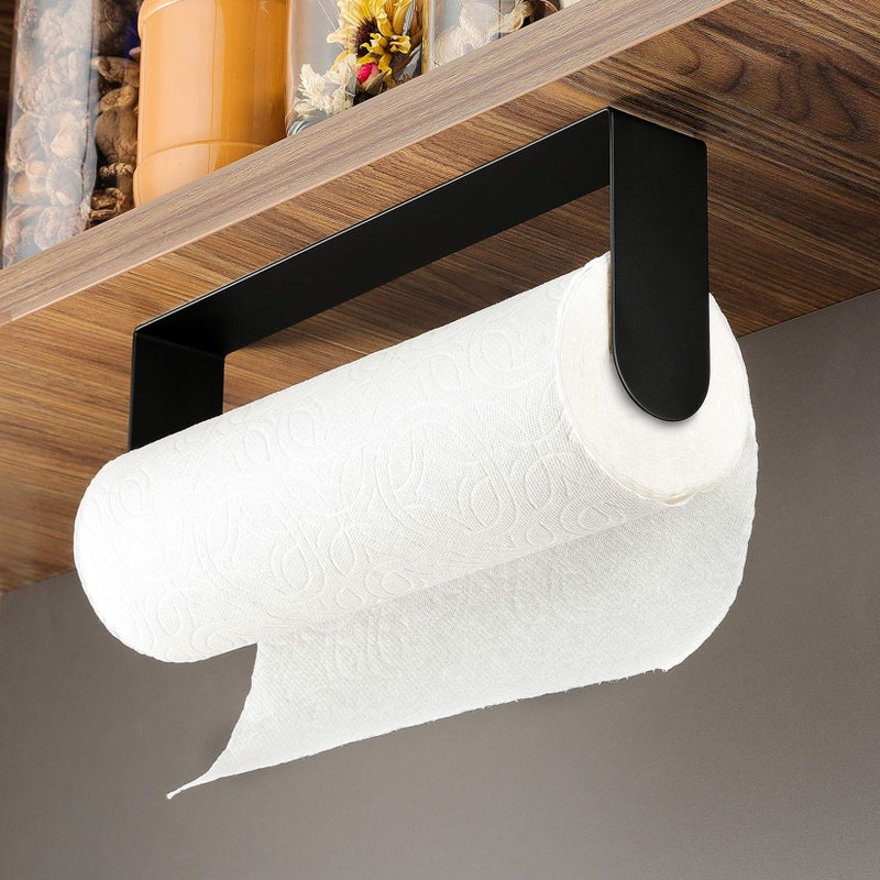 ZUNTO Black Paper Towel Holder Under Cabinet  Stainless Steel Kitchen Towel Holder Stick on Wall Vertical or Horizontal  Frees up Counter Space - Image 2